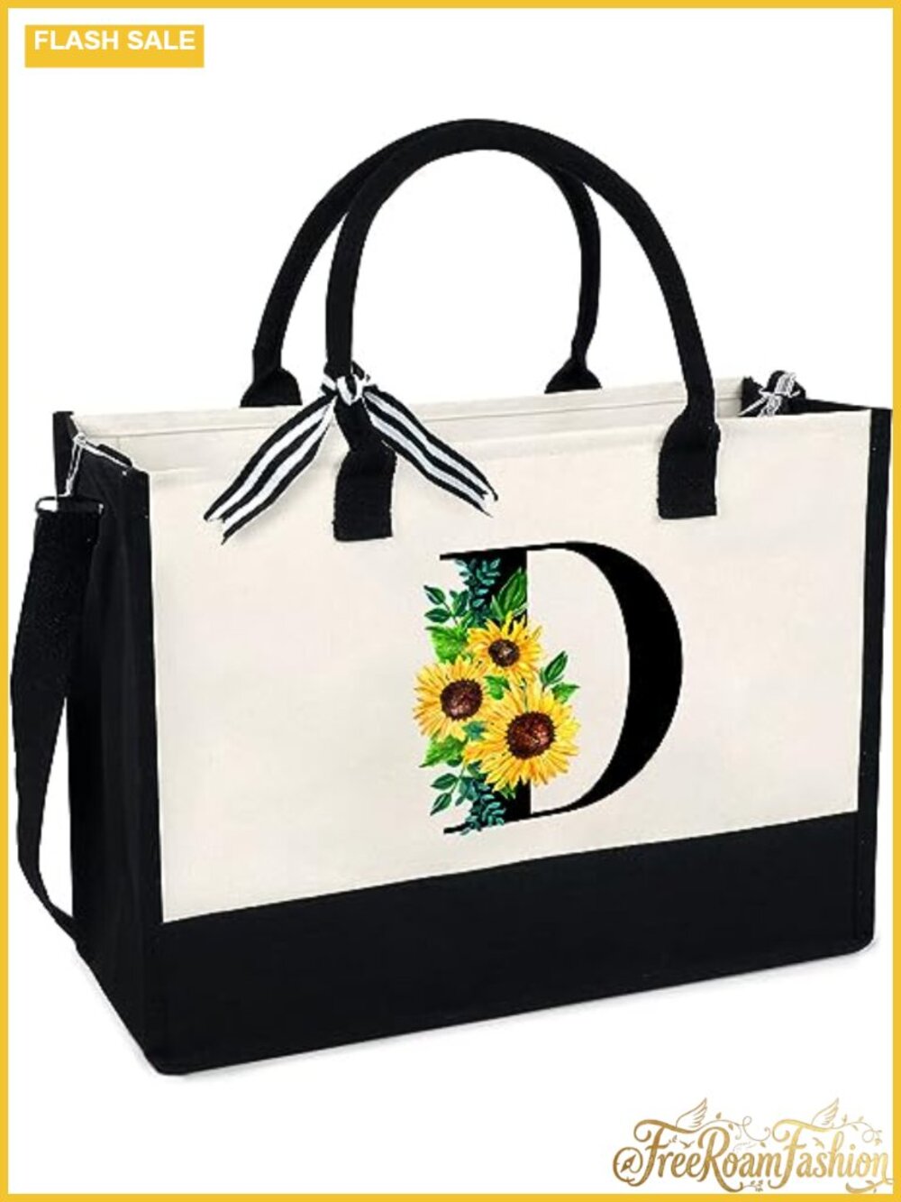 Canvas Tote Bag with Zipper Pocket Adjustable Strap Beach Travel Shoulder Bag